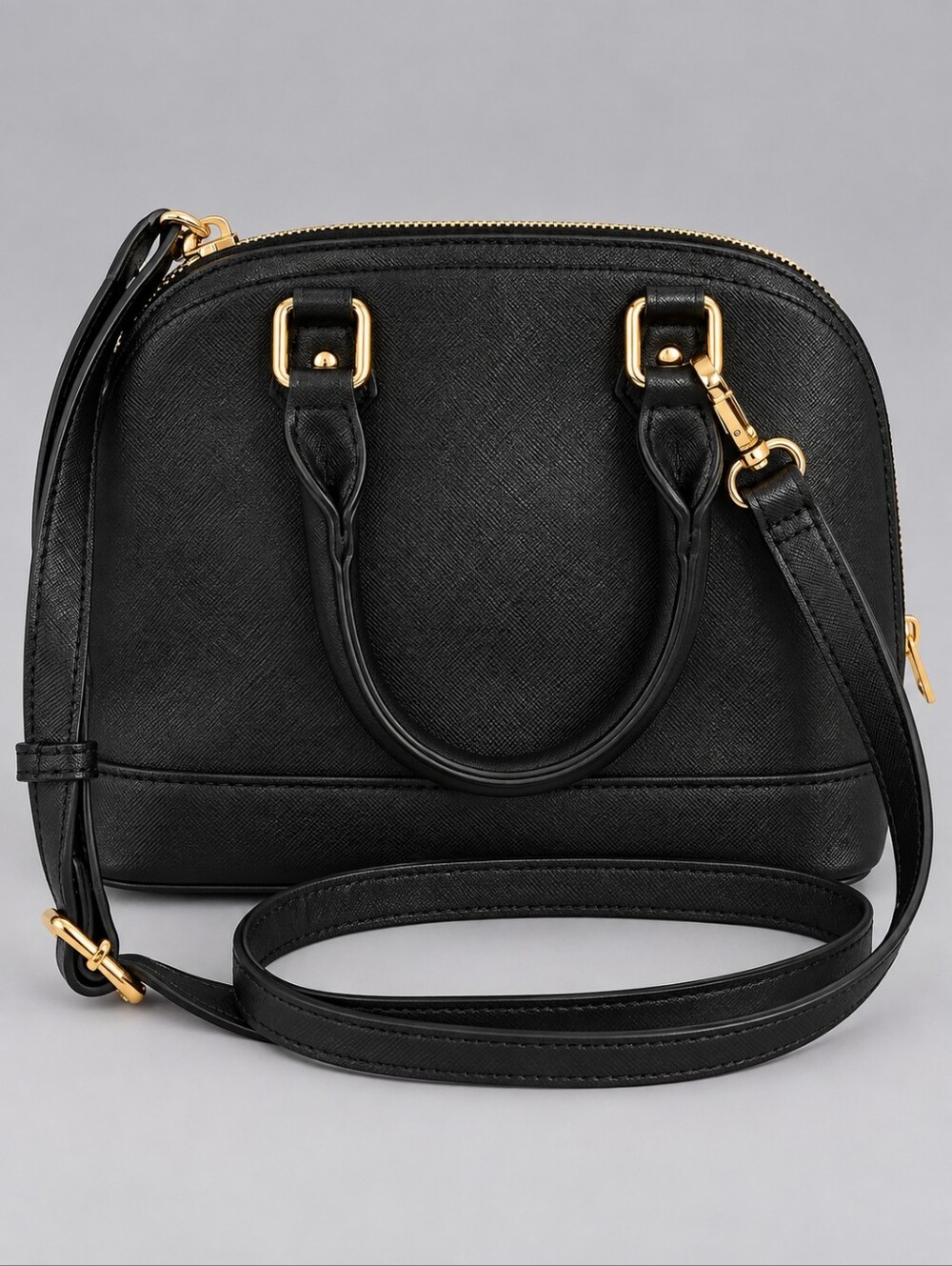 Black Faux Leather Dome Crossbody Satchel Bag
